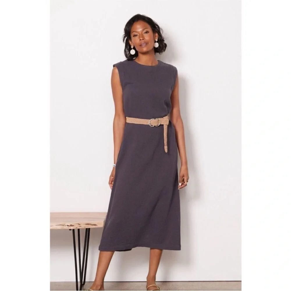 Faherty Dress Dream Costa Midi Cotton Gauze in Grey